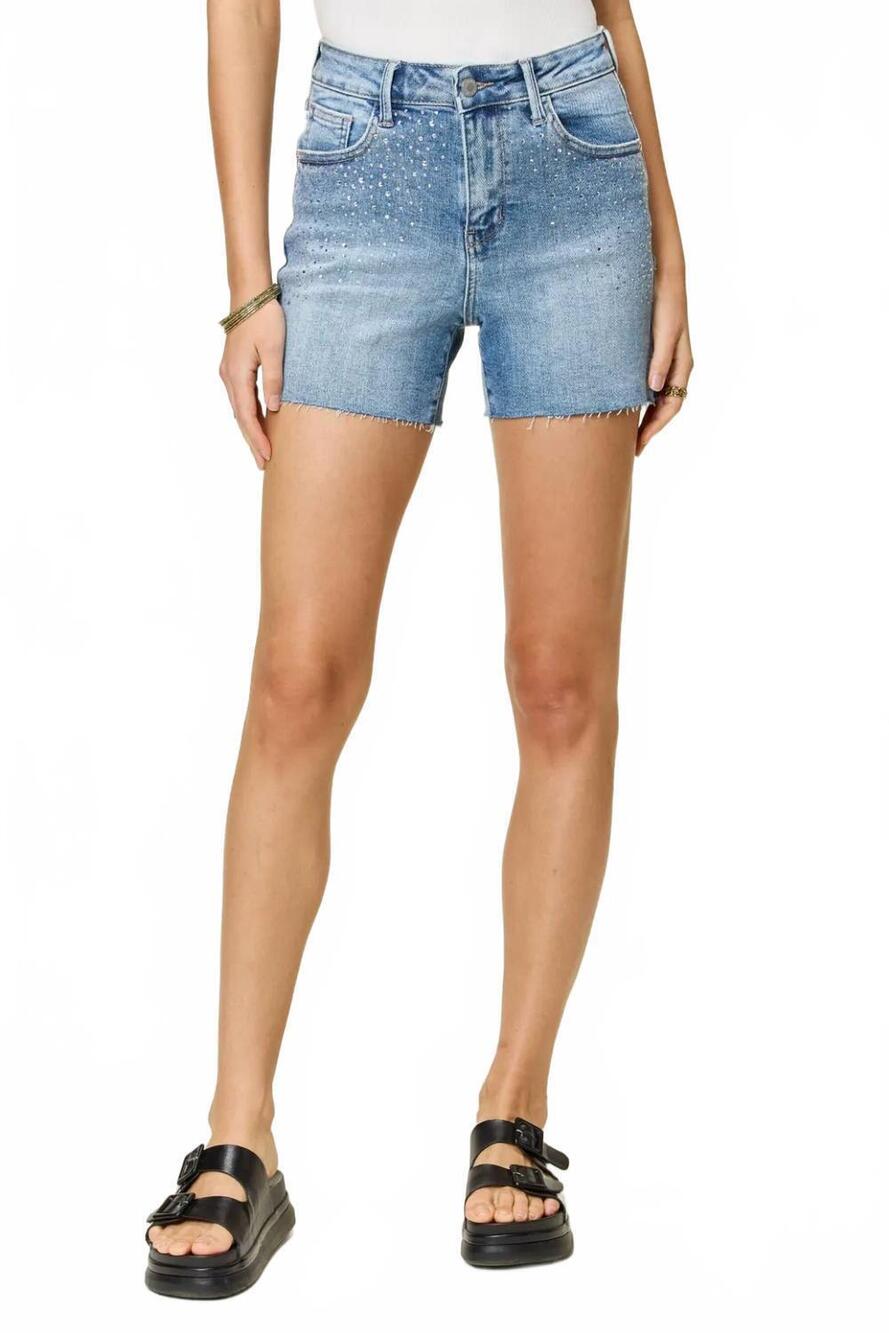NEW JUDY BLUE high waist rhinestone decor denim shorts in light